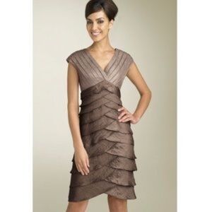 Adrianna Papell Brown Shutter Pleated Dress